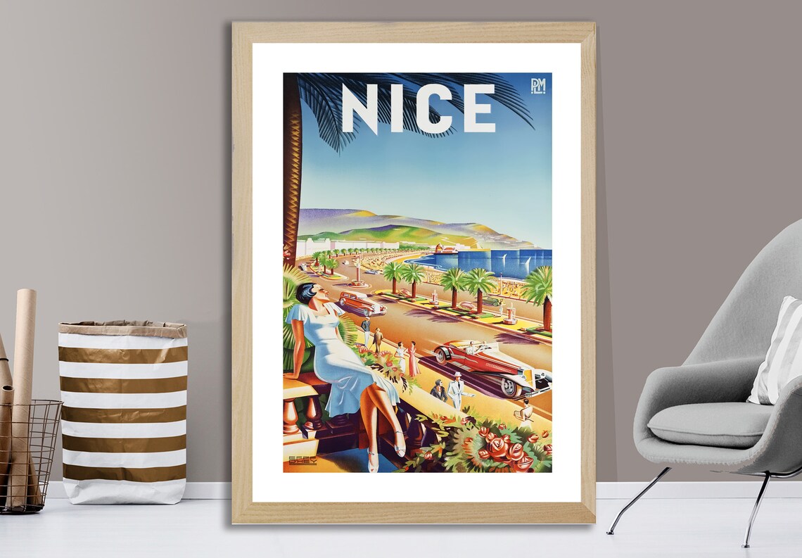 Nice France Vintage Travel Poster, French Riviera