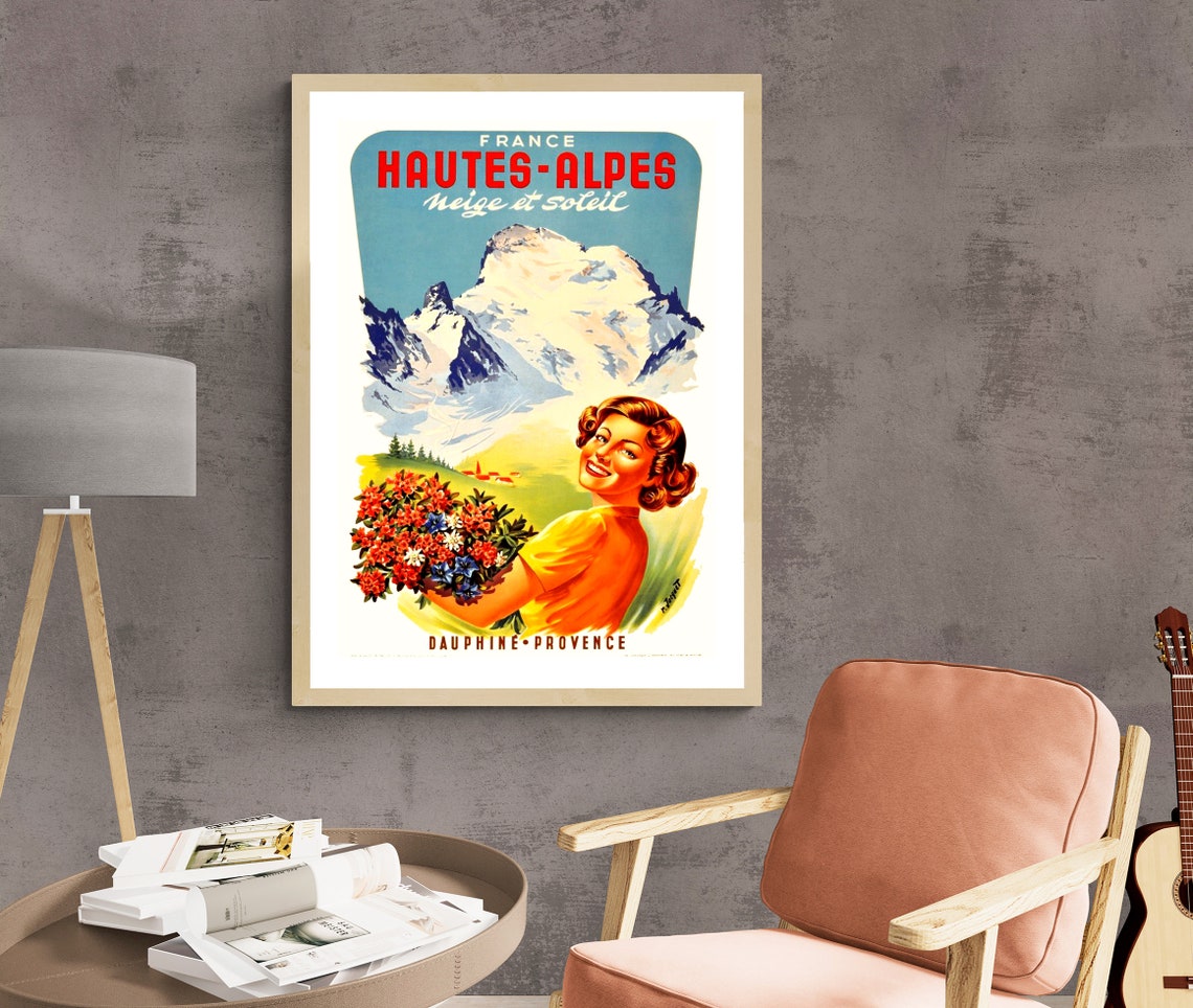 Hautes Alpes France Neige Et Soleil Dauphine Provence Vintage Travel Poster Winter Sports Hautes Alpes Poster Wall Art Gift Idea - Image 2