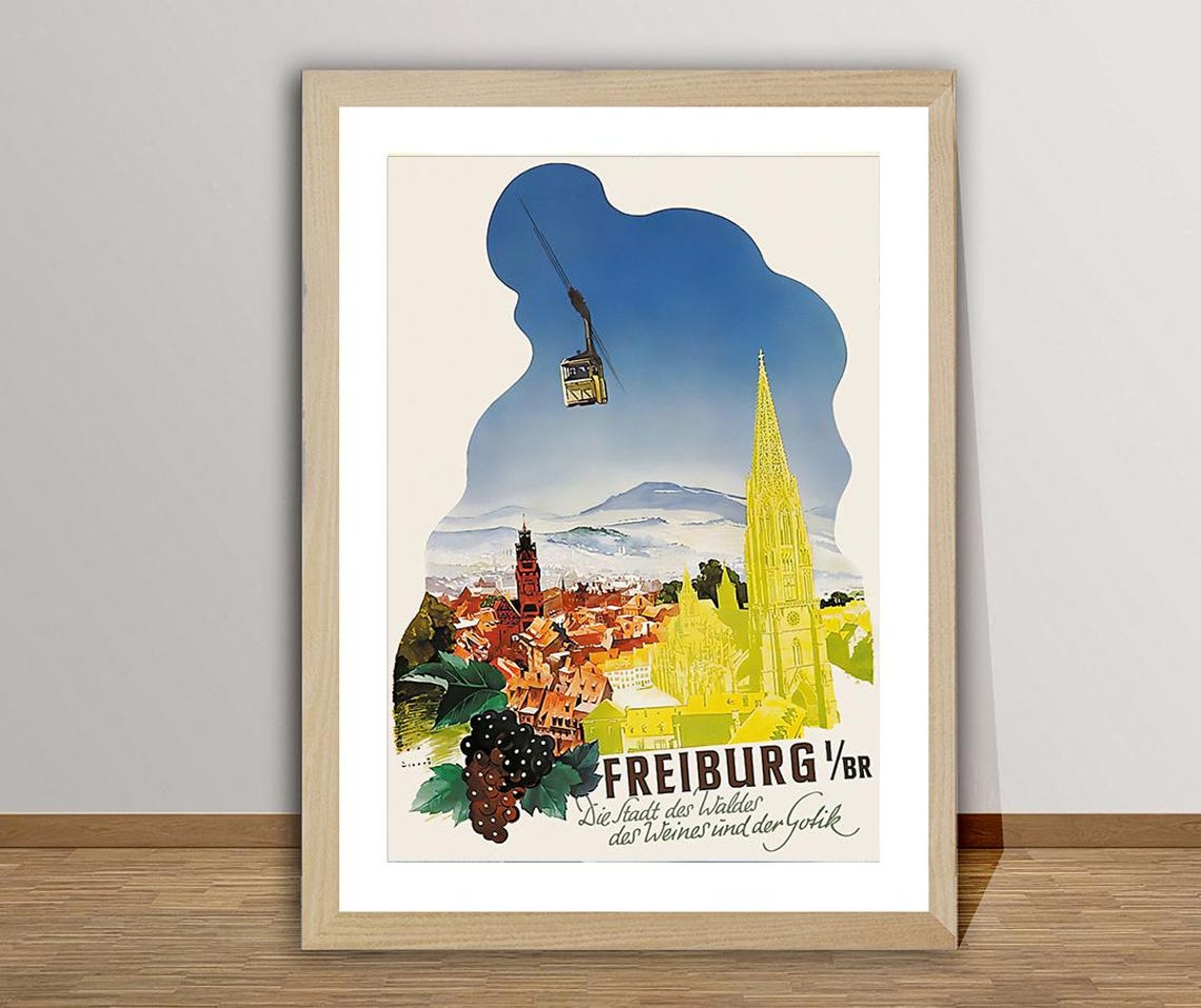 Freiburg im Breisgau Gothic Wine City Vintage German Travel Poster