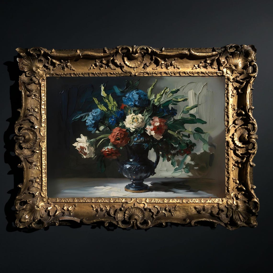 Vintage Flower Vase Oil Painting, Cottage Decor