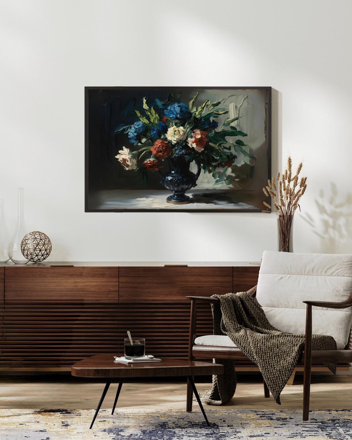 Vintage Flower Vase Oil Painting, Cottage Decor - Image 3