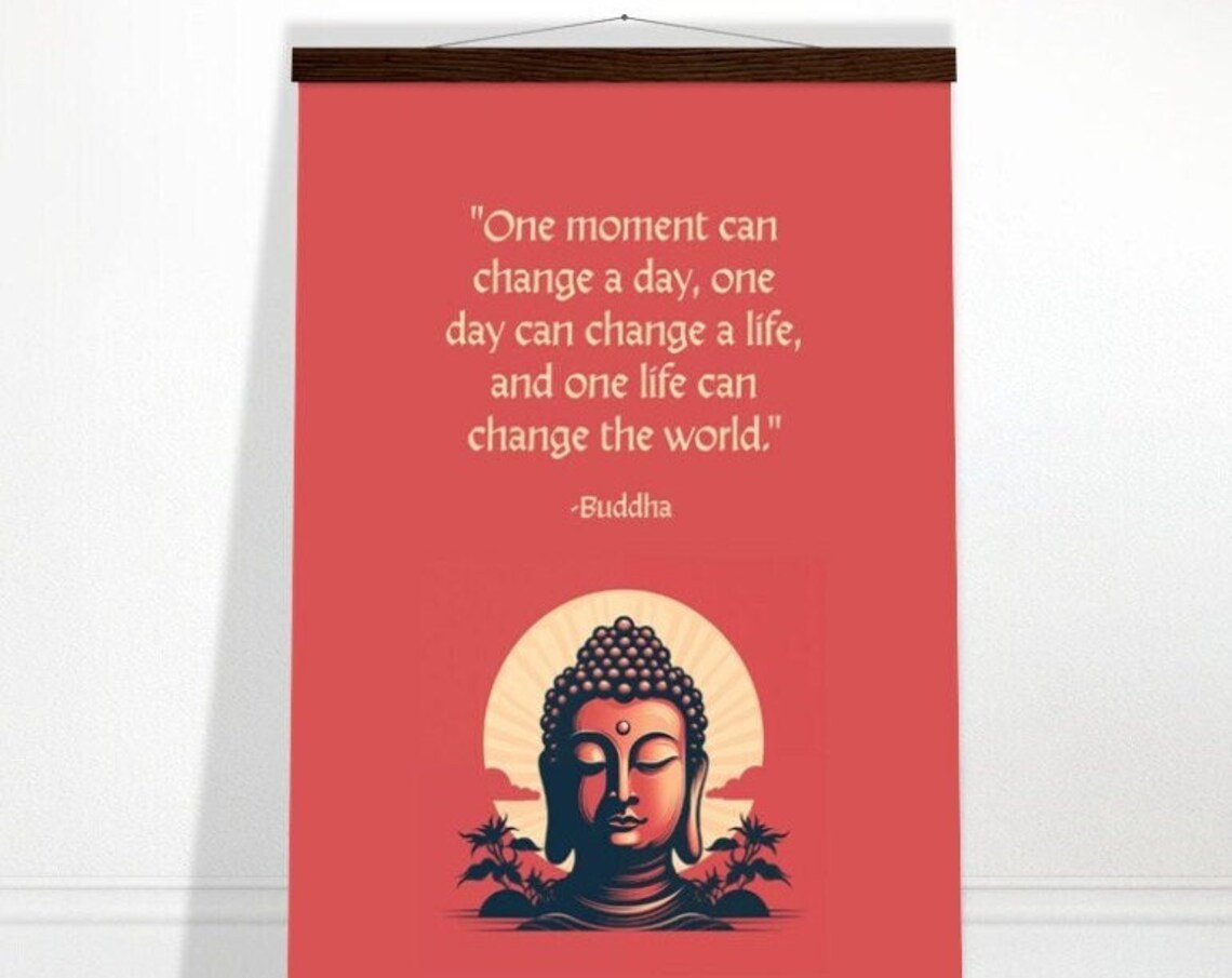 Buddha Quote Poster "One Moment Can Change A Day" Red Minimalist Zen Design