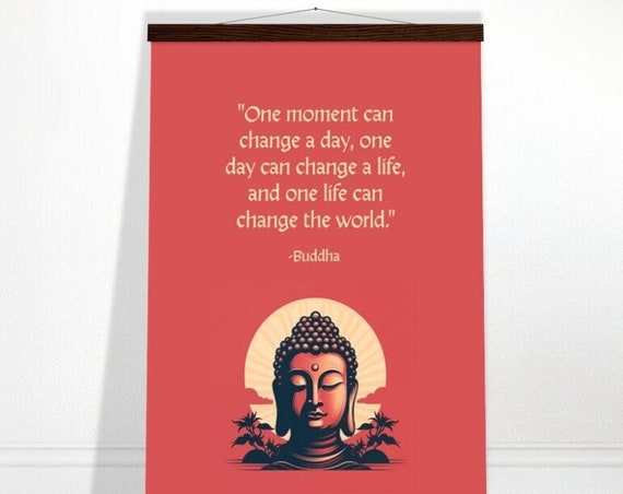 Inspirational Buddha Poster With Magnetic Wooden Hanger Minimalist Zen Empowering Wall Art Red