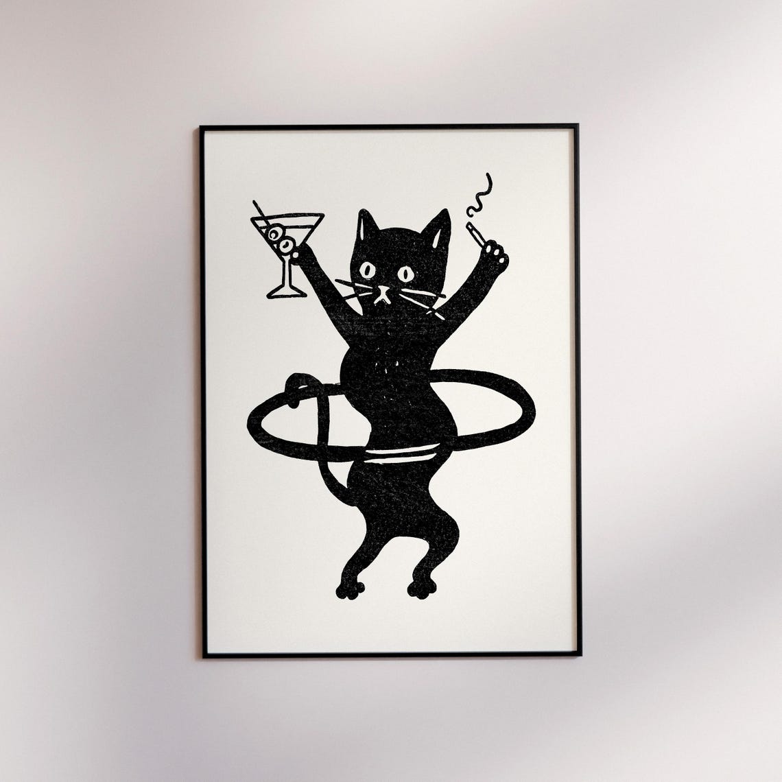 Retro Cat Print, Funky Bar Cart Art