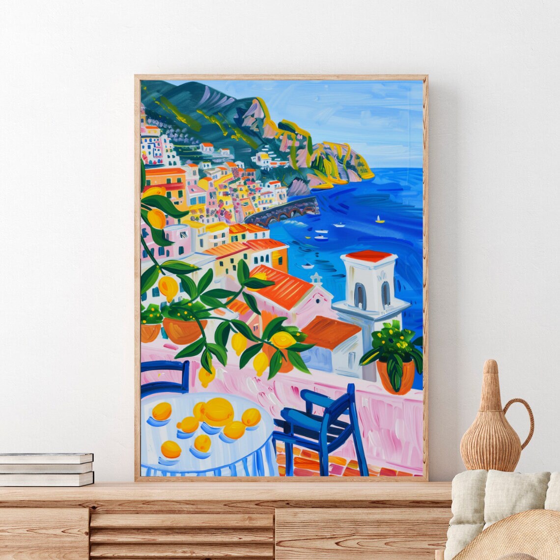 Positano Italy Coastal Painting Lemons Terrace Amalfi Style Poster - Image 3
