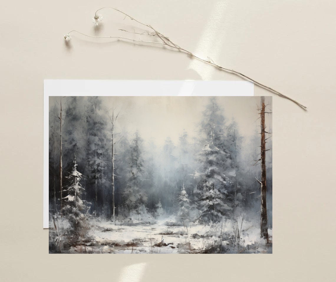 Oil Painting Of Winterforest Impressionistic Vintage Painting Vintage Print Winter Art Holiday Decor Moody Holiday Art - Image 4