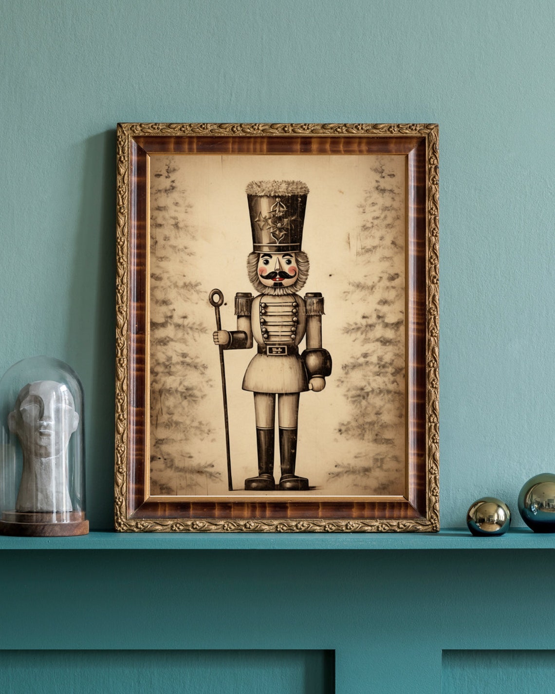 Vintage Nutcracker Soldier Sepia Tone Rustic Christmas Decor Art Print - Image 3