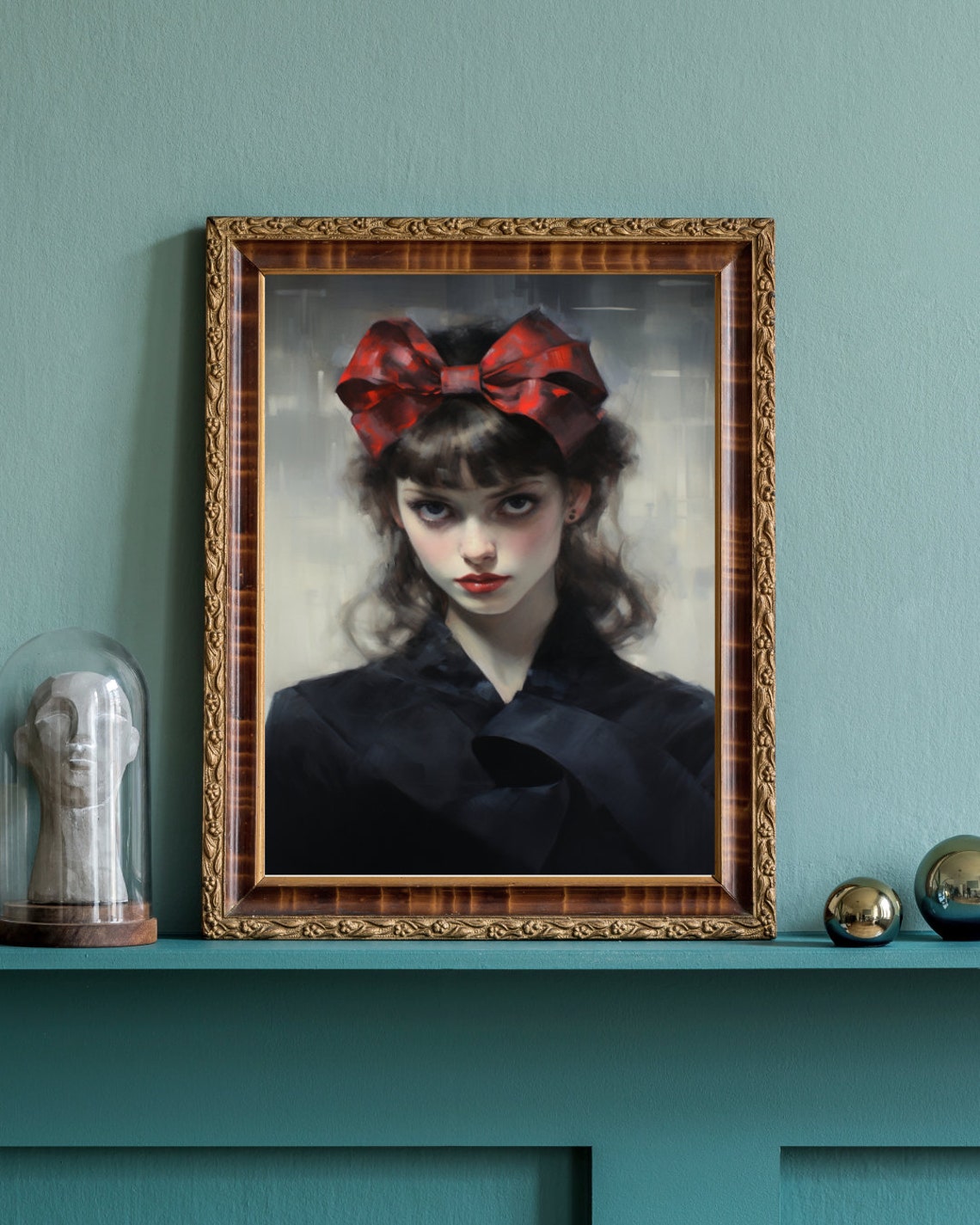 Vintage Christmas Wall Art Girl With Red Ribbon Vintage Print Vintage Christmas Print Holiday Art Print Wall Art A1 - Image 4