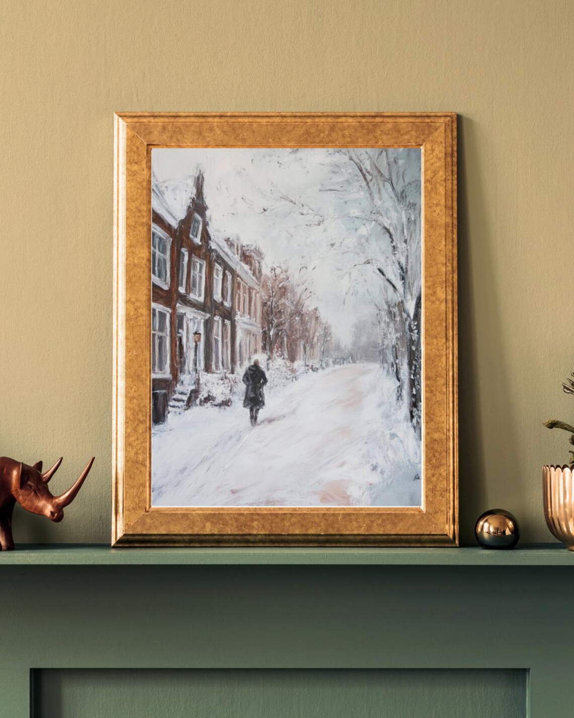 Snow Covered Street Winter Oil Painting Vintage European Town Poster - Image 2