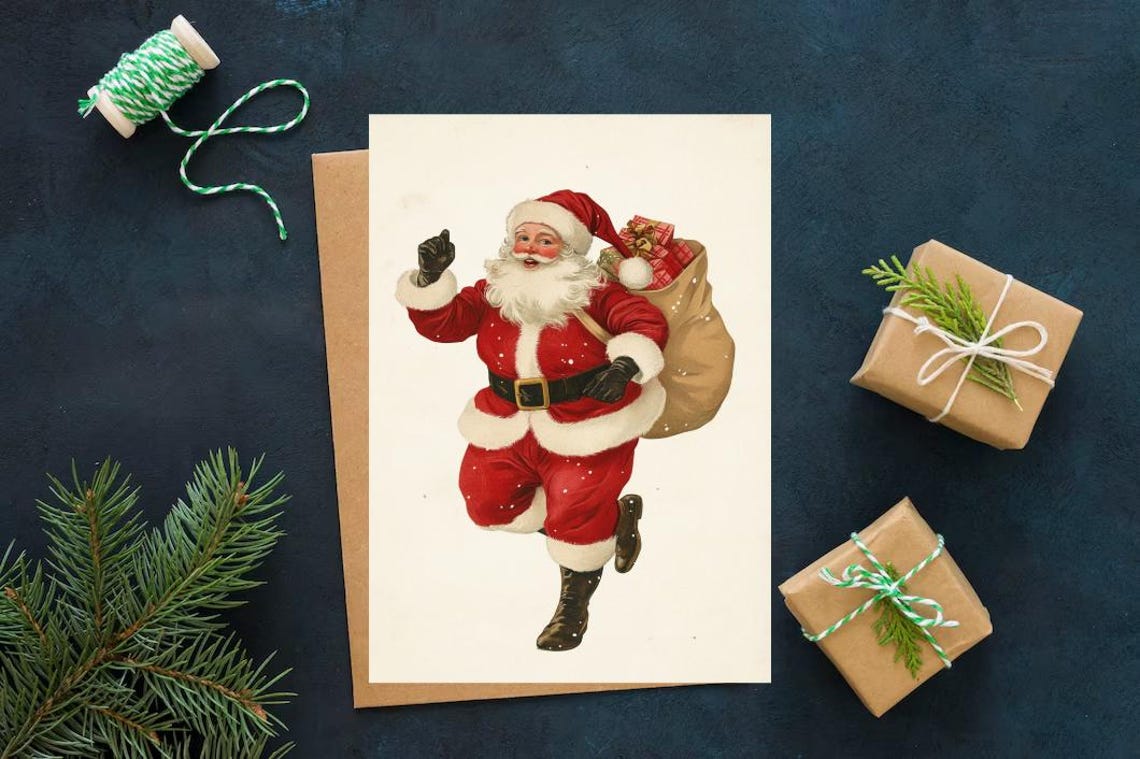 Vintage Christmas Print Vintage Santa Claus Print Christmas Print Santa Claus With Presents Vintage Holiday Print Farmhouse Christmas - Image 3