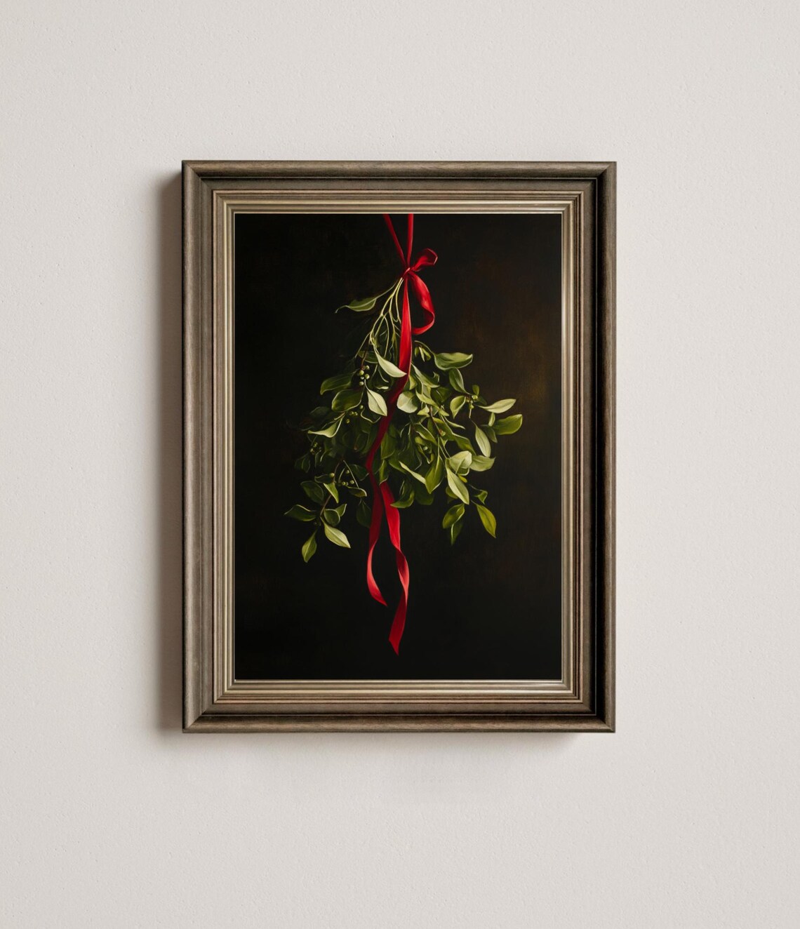 Vintage Christmas Wall Art Mistletoe With Christmas Ribbon Farmhouse Vintage Print Vintage Christmas Print Holiday Art Print - Image 4