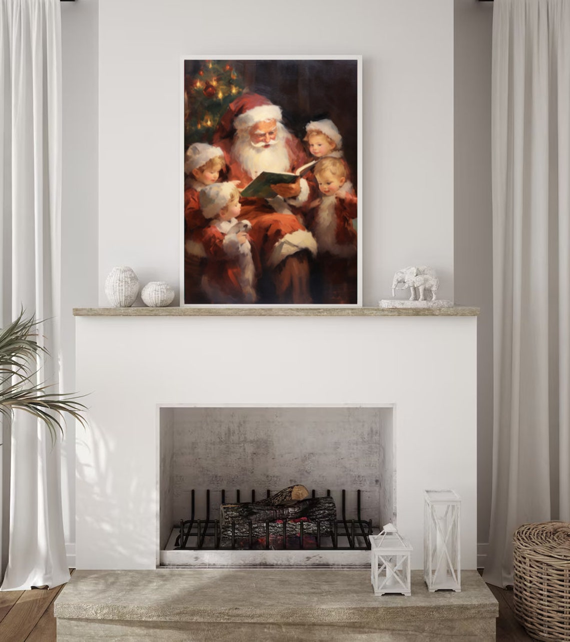 Santa Claus Reading To Children Vintage Christmas Painting Poster - Image 2