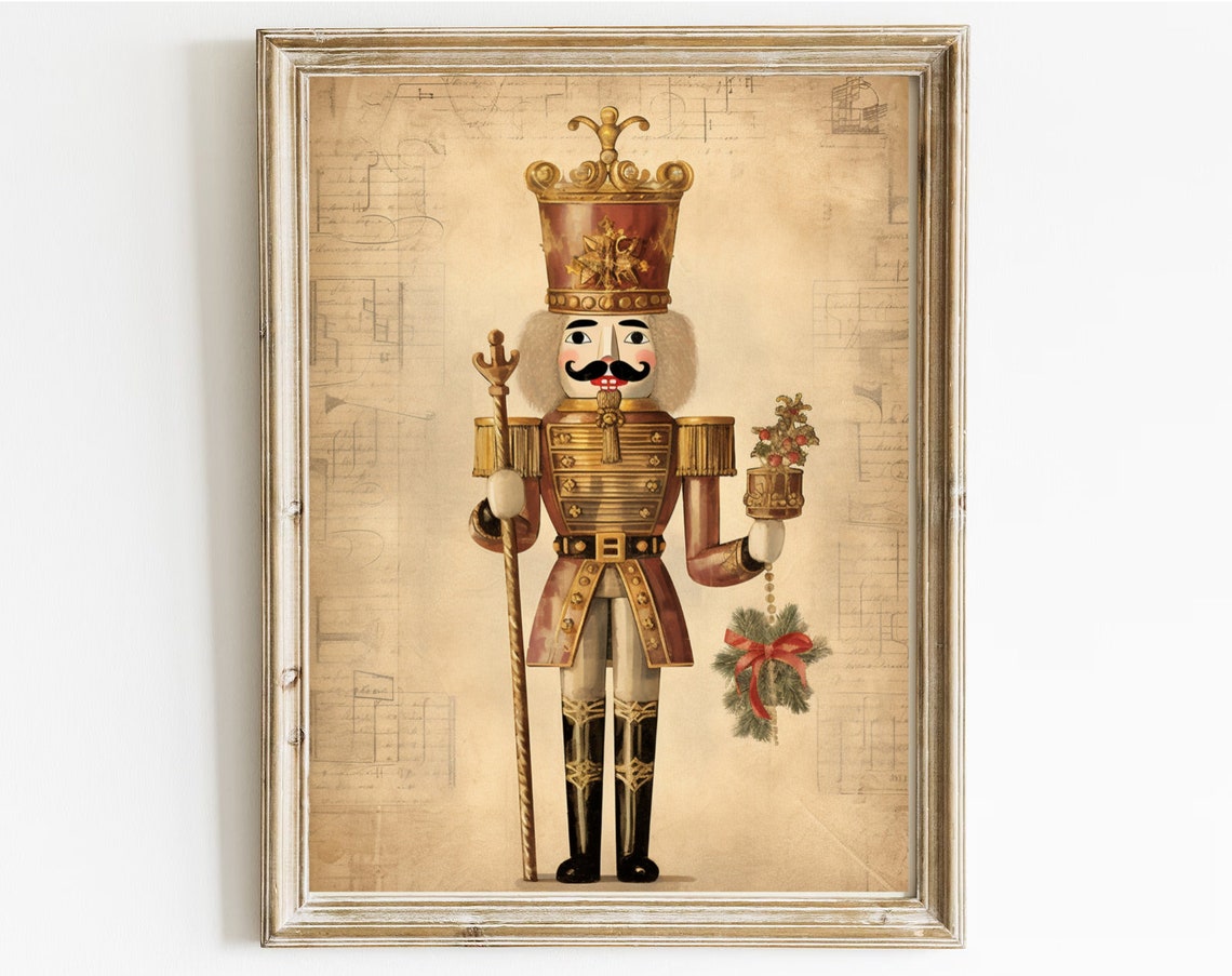Golden Nutcracker Soldier Vintage Christmas Holiday Decorative Poster