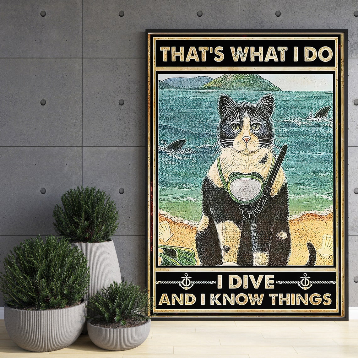 I Dive And I Know Things Funny Scuba Cat Snorkel Beach Poster Art - Image 3