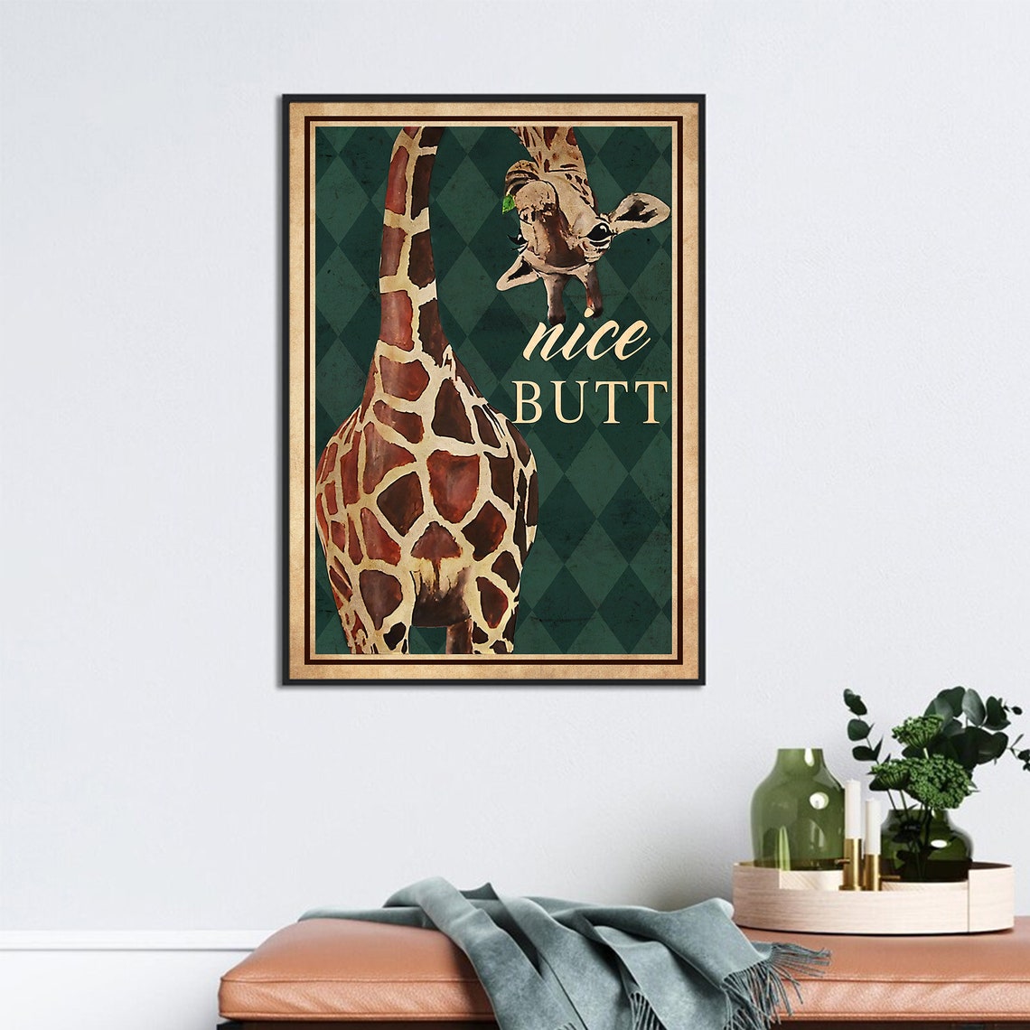 Funny Giraffe Nice Butt Peeking Giraffe Bathroom Humor Poster - Image 3