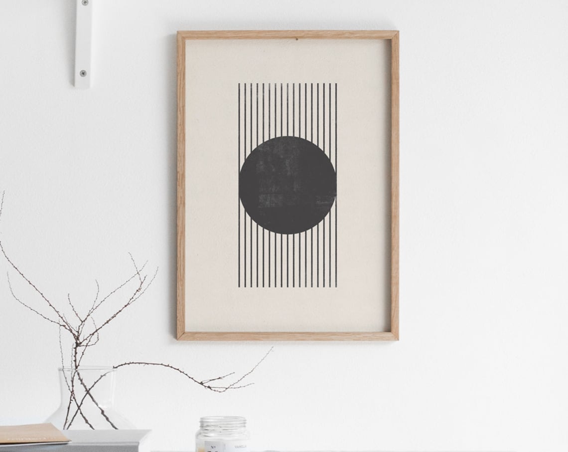 Minimal Circle And Stripes Woodblock Design