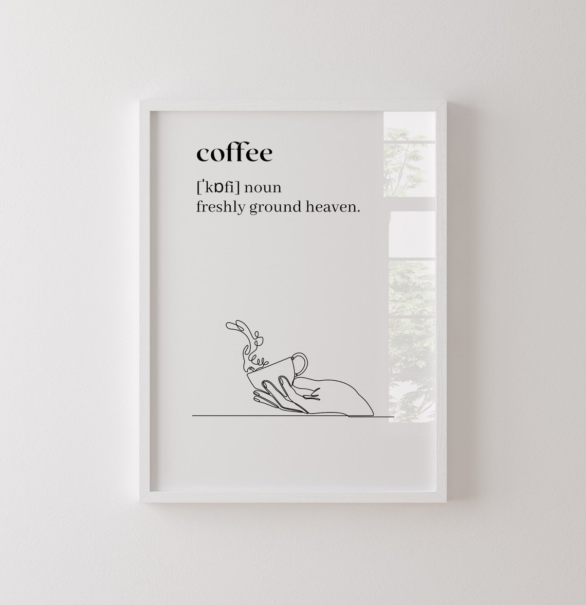 Coffee Definition Freshly Ground Heaven Kitchen Line Art Poster