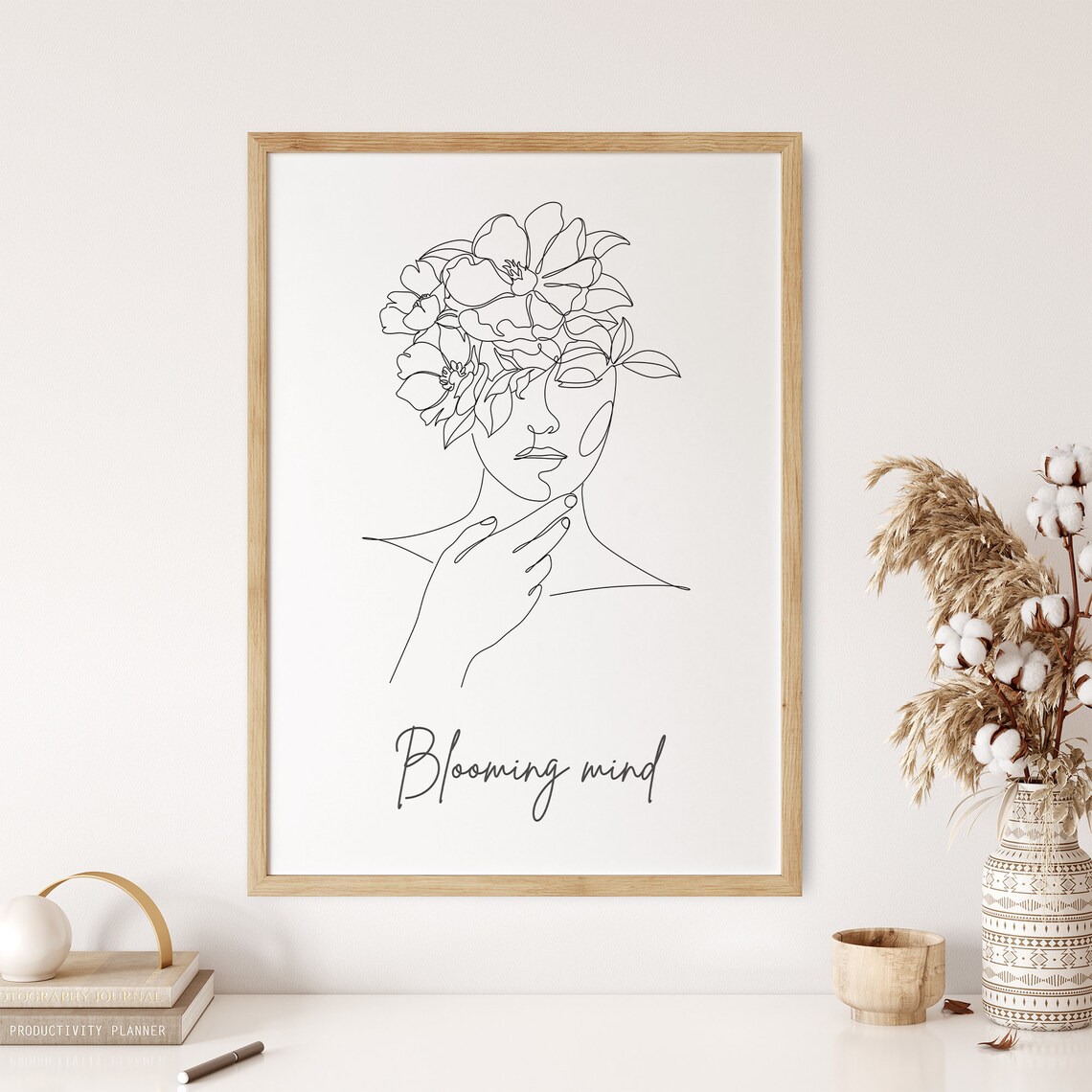 Blooming Mind One Line Art Woman Floral Face Minimalist Poster - Image 6