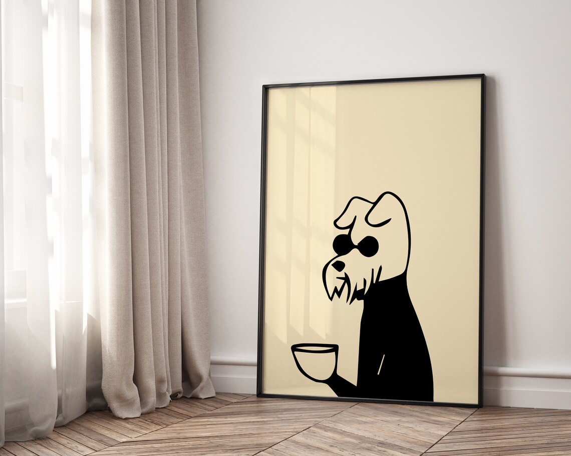 Dog Drinking Coffee Mid-Century Art Print - Image 5