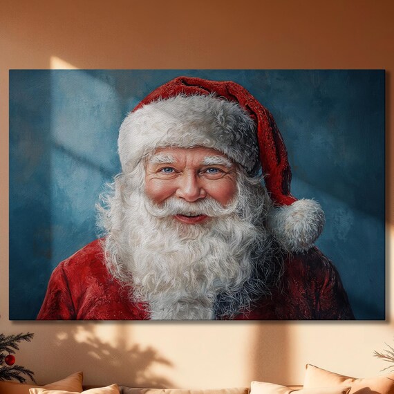 Santa Claus Realistic Portrait Close-Up Jolly Face Christmas Art Poster