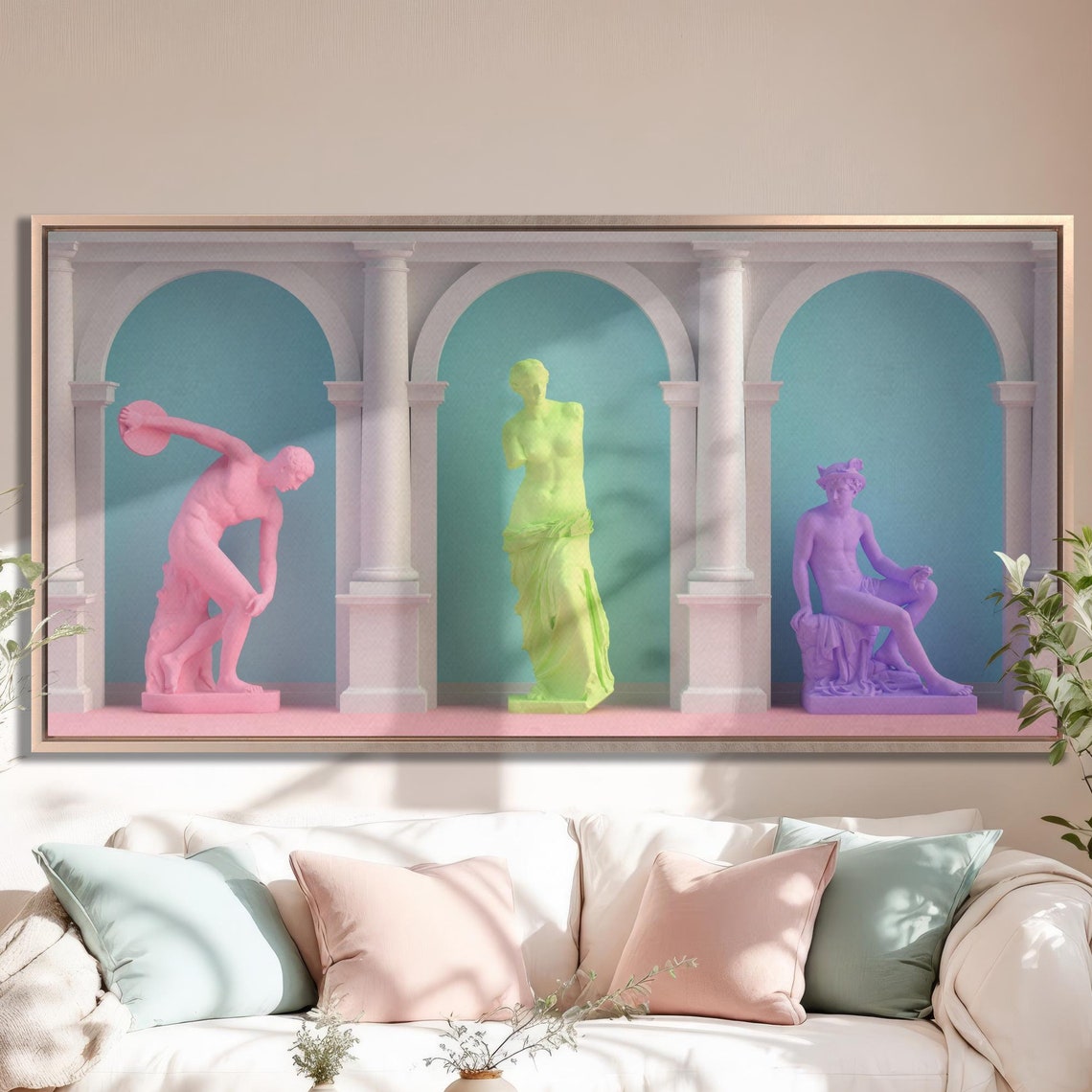 Pastel Greek Statues Pop Art Trio Sculpture Gallery Wall Art