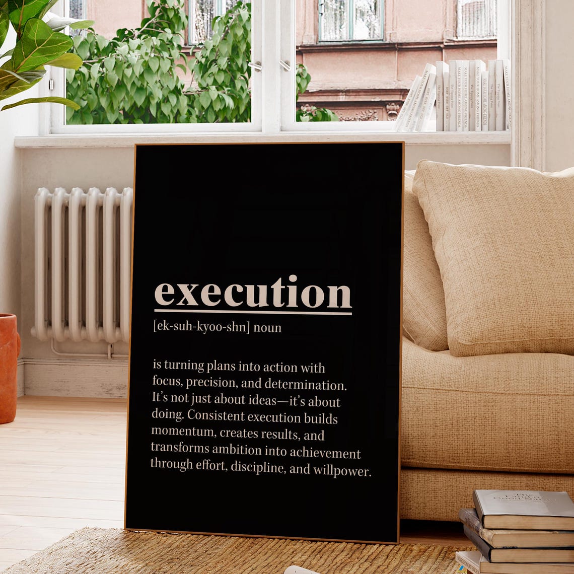 Execution Definition Bold Black Minimalist Motivational Wall Poster