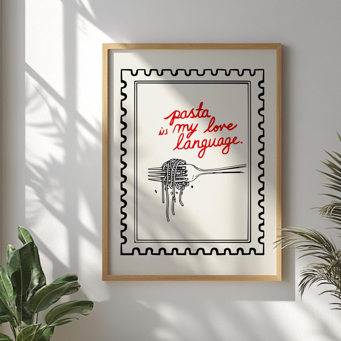 Pasta Is My Love Language Fork Spaghetti Stamp Kitchen Funny Poster