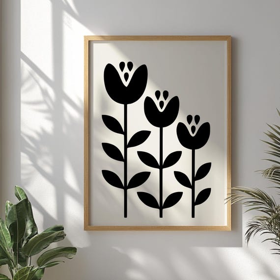 Monochrome Abstract Floral Poster Wall Art Black And White Botanical Print Modern Minimalist Flower Artwork For Home Decor Living Room