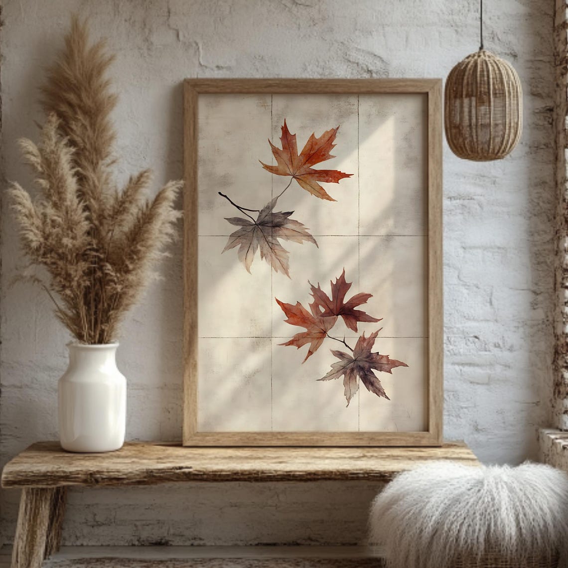 Rustic Autumn Maple Leaves Watercolor Botanical Fall Art Poster