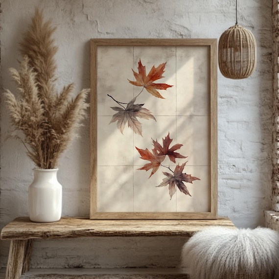 Autumn Leaves Wall Art Rustic Fall Poster Botanical Nature Print Seasonal Farmhouse Decor Cozy Neutral Artwork Minimalist Leaf
