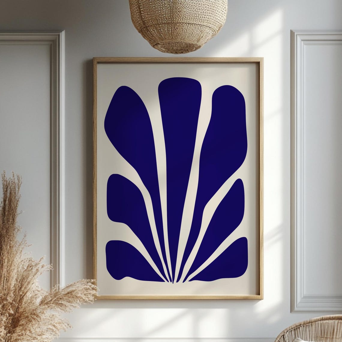Blue Abstract Botanical Printed Wall Art Boho Print Minimalist Plant Poster Modern Nature Artwork Dark Decor