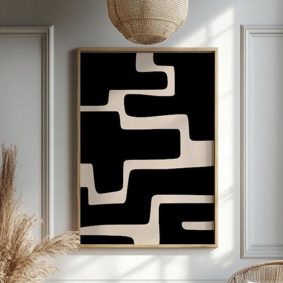 Black Contemporary Home Wall Art Abstract Modern Print Minimalist Office Decor Poster Scandinavian Neutral Artwork Gift