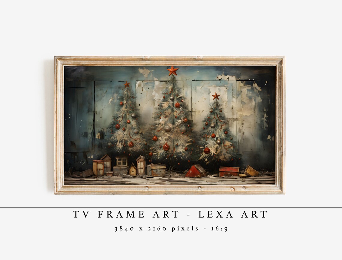 Vintage Christmas Trees Rustic Holiday Farmhouse Samsung TV Frame Art Print