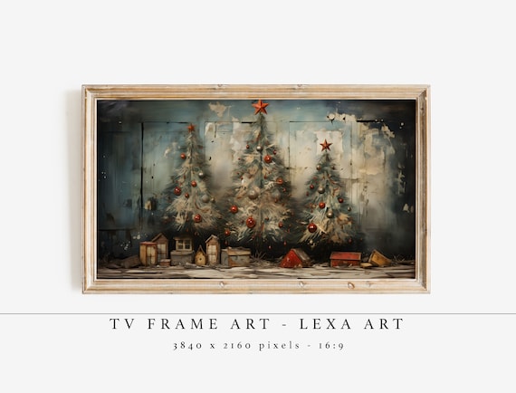 Vintage Christmas Trees Rustic Holiday Farmhouse Samsung TV Frame Art Print