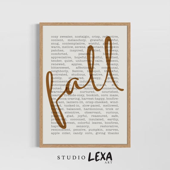 Fall Typography Wall Art Cozy Autumn Word Collage Poster Modern Boho Script Decor Seasonal Home Print Livingroom