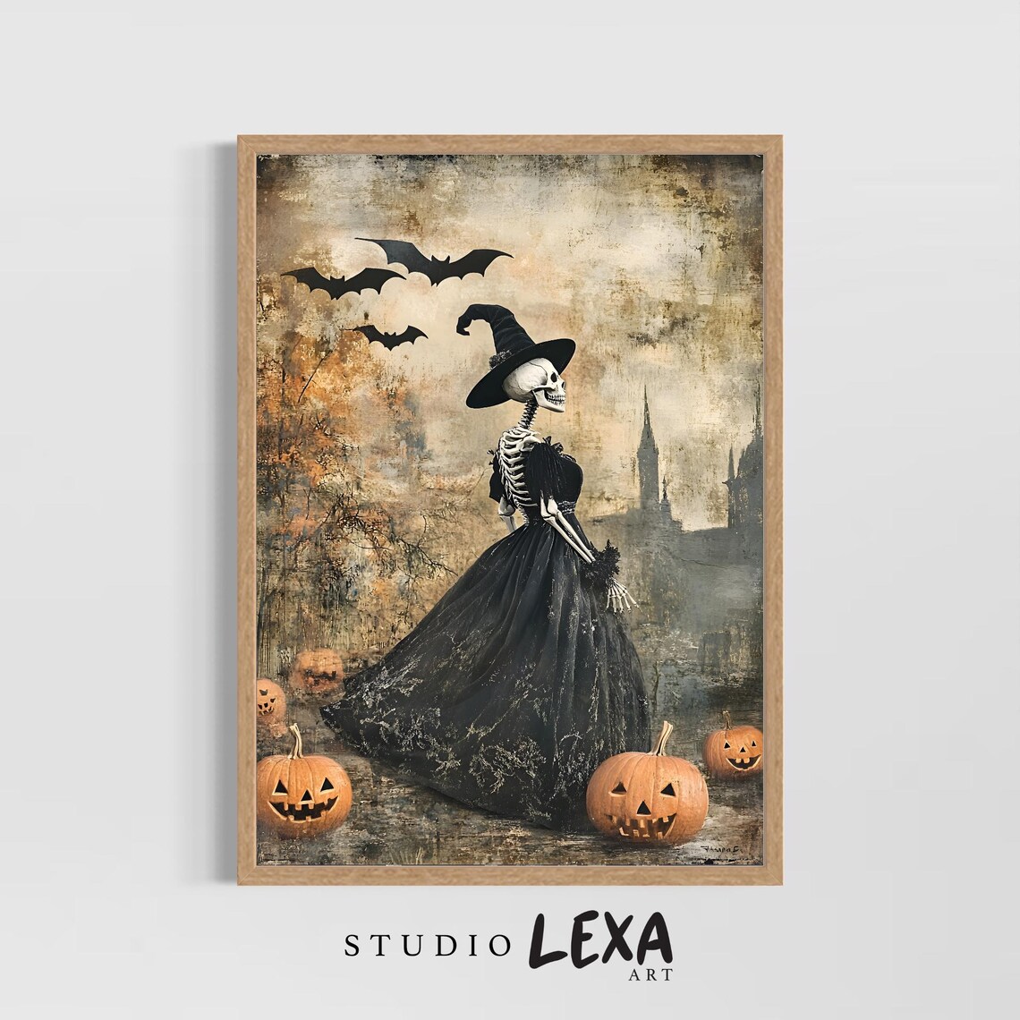 Witchy Skeleton Wall Art For Halloween Spooky Gothic Decor Haunted House Dark Witch Poster Creepy
