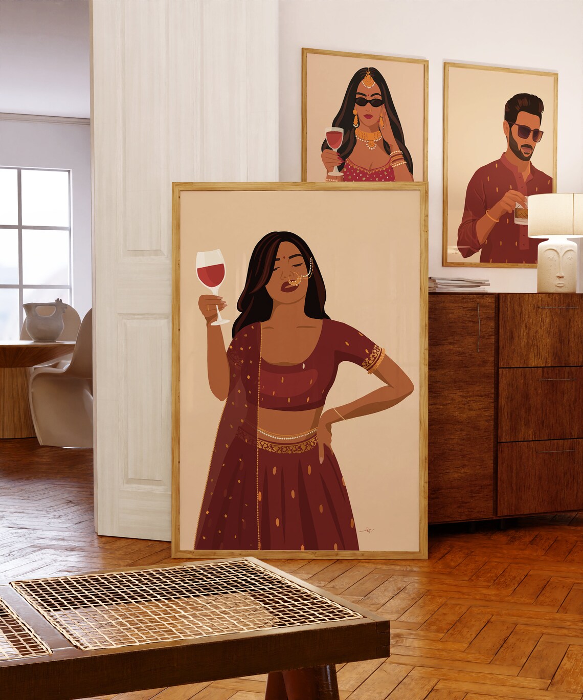 Modern Indian Woman Drinking Art Desi Art Indian Wall Art South Asian Art Partying Art Brown Girl South Asian Prints - Image 3