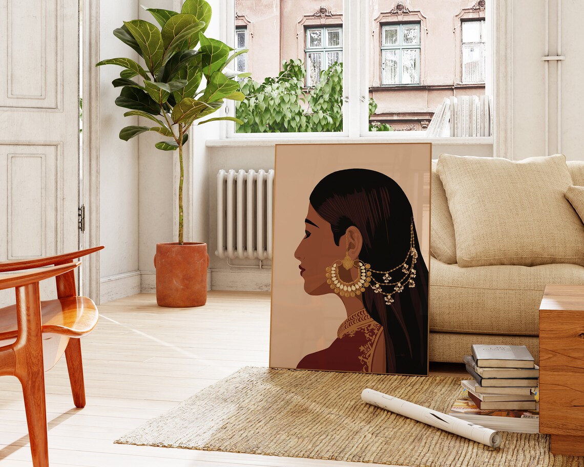 Desi Art Indian Woman Illustration, Art Print - Image 4