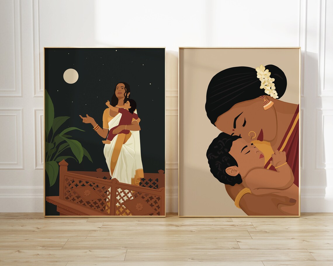 Indian Mother Child Poster, South Asian Art Gift - Image 2