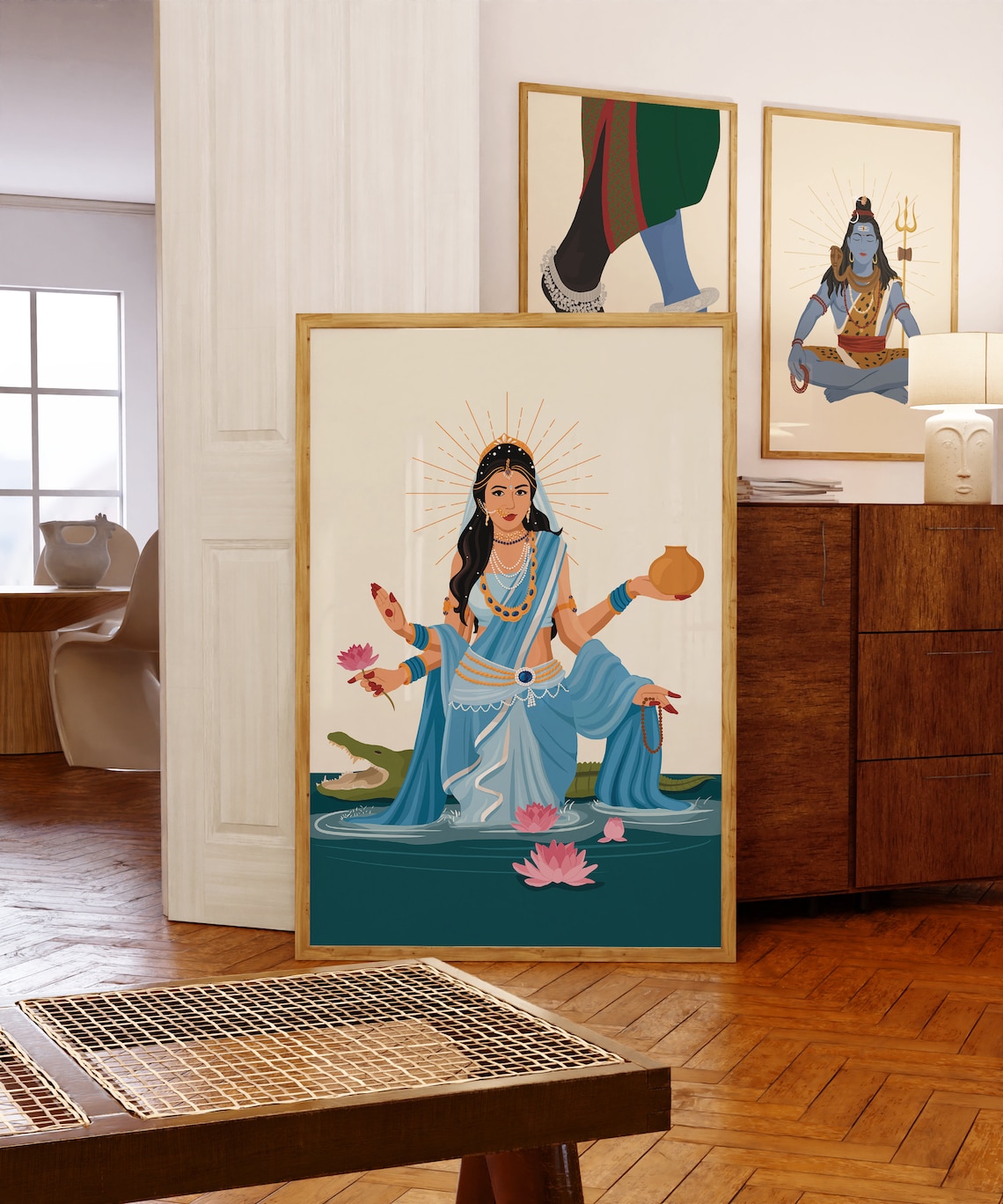 Goddess Ganga Devi Mata on Crocodile, Art Print - Image 2