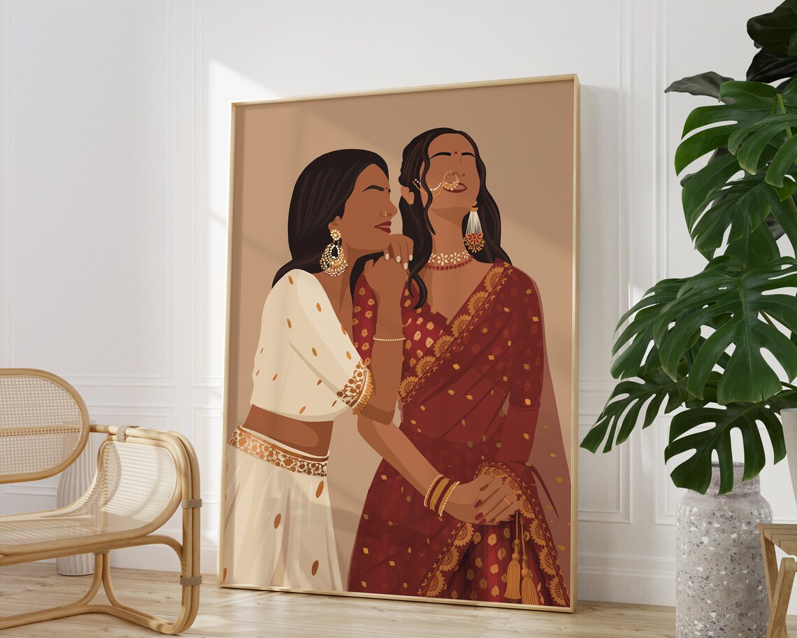 Indian Sisters Art Print, Desi Best Friends Gift - Image 3