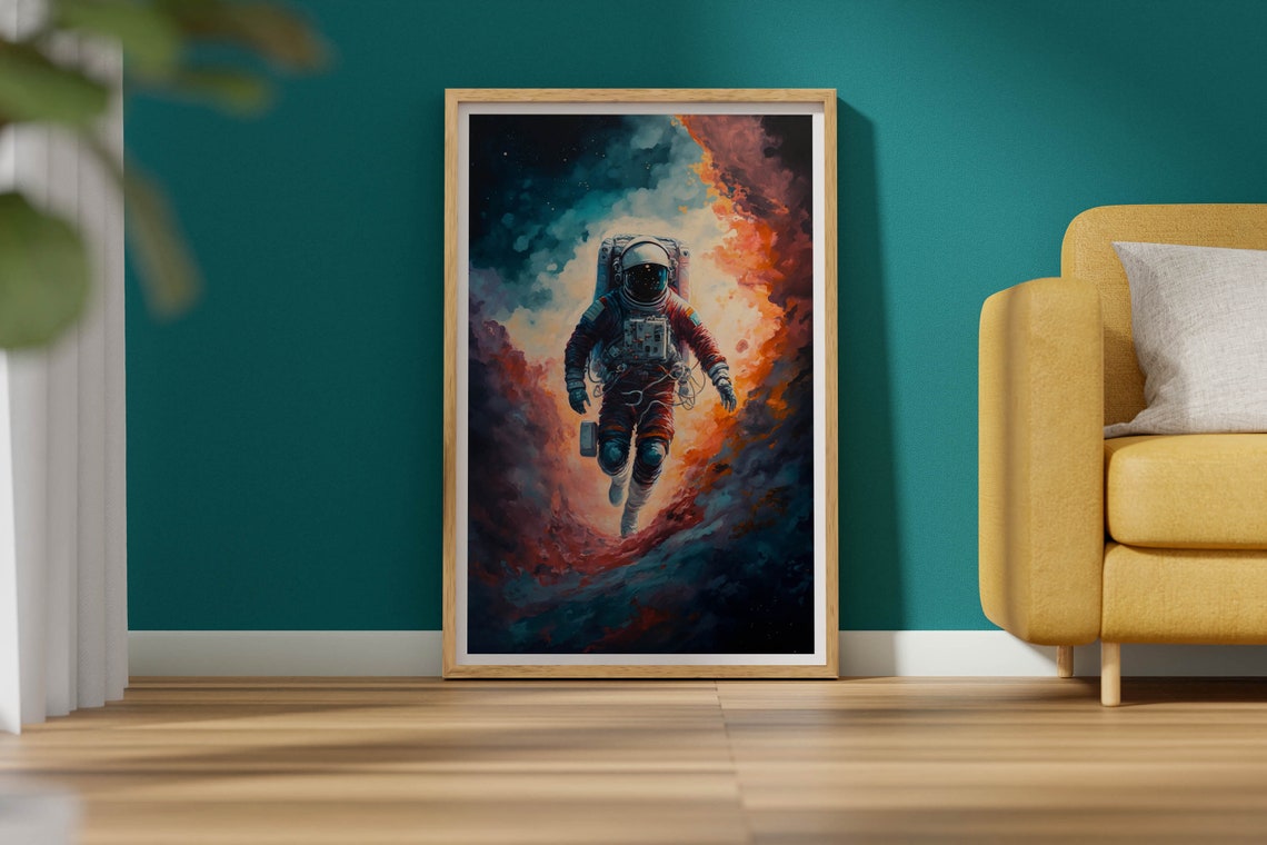 Floating Astronaut Poster Colorful Nebula Clouds Deep Space Art - Image 2
