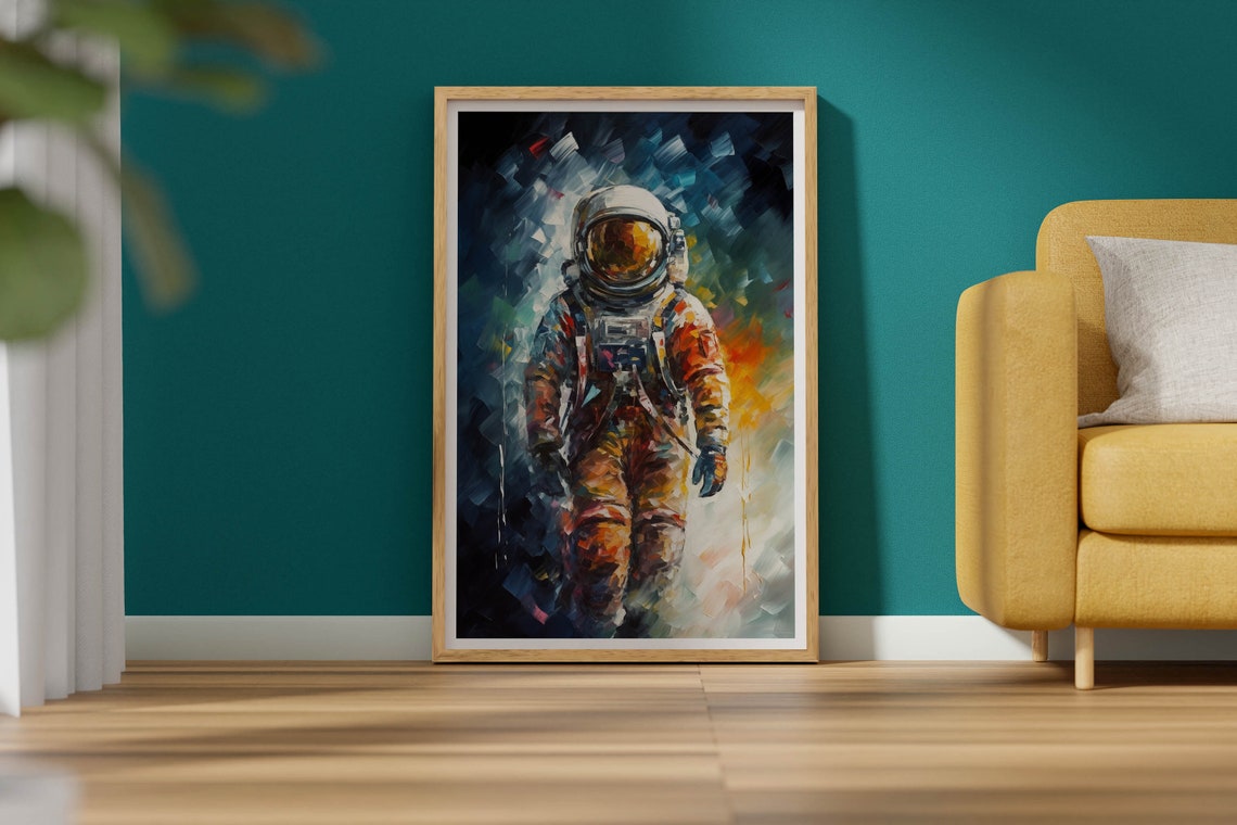 Astronaut Walking Forward Colorful Impasto Brushstroke Art Poster - Image 2