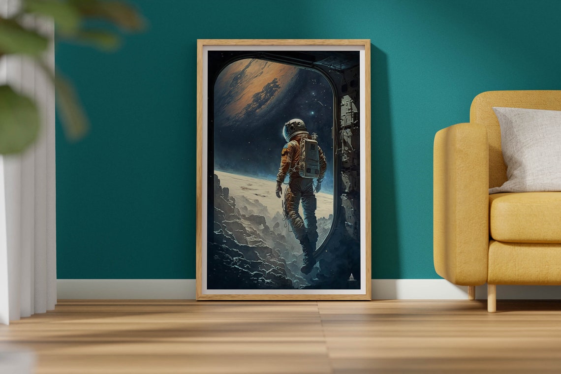 Astronaut Stepping Out of Spacecraft Hatch Starfield View Poster - Image 2