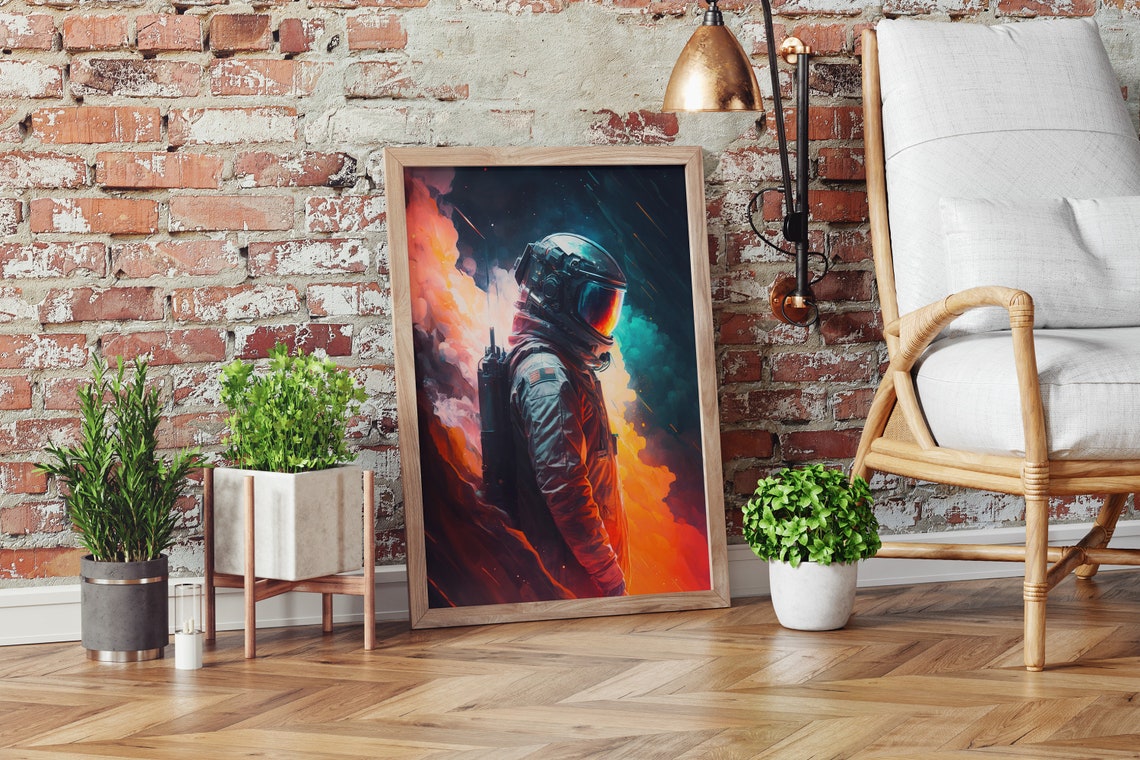 Astronaut Portrait Flames And Smoke Poster Fiery Cosmic Clouds Artwork - Image 2