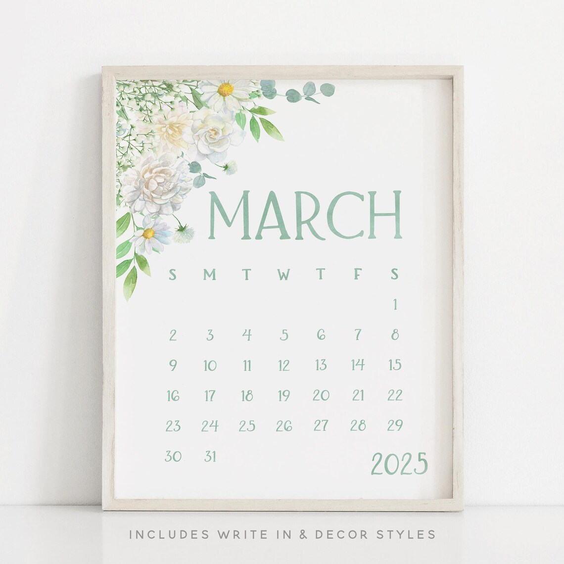 March 2025 Calendar White Daisy Floral Spring Monthly Planner Print - Image 5