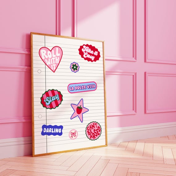Cute Sticker Notebook Wall Print Funky Pink Music Dopamine Decor Fruit Stickers Poster Art A0 A1 A2 A3 A4 8x10 A5 5x7