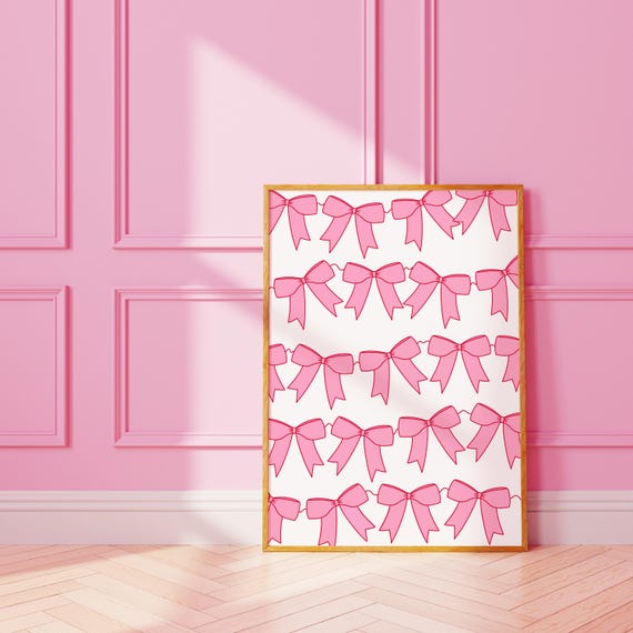 Bow Garland Print Cute Xmas Christmas Song Winter Festive Seasonal Stars Poster Kitchen Pink Home Art A3 A4 8x10 A5 5x7