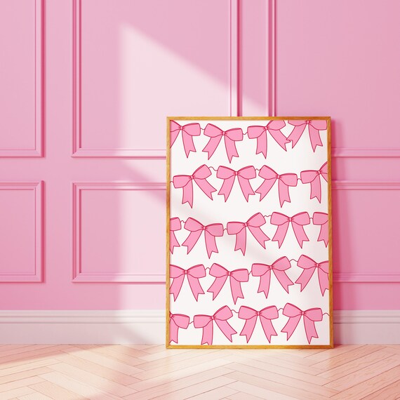 Sweet Playful Pink Ribbon Bow Garland Pattern Girls Room Poster