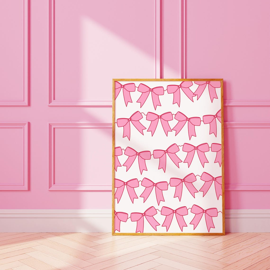 Sweet Playful Pink Ribbon Bow Garland Pattern Girls Room Poster
